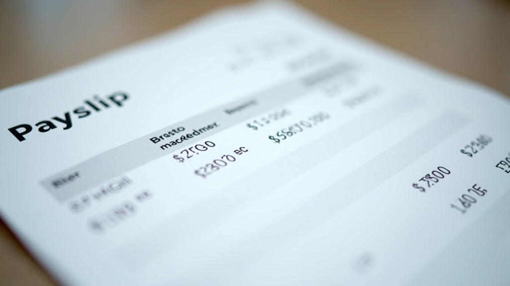 Nahaufnahme eines Gehaltzettels mit detaillierten Berechnungen und Brutto-Netto-Aufschlüsselung