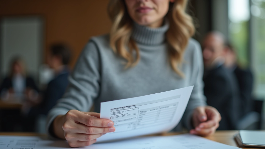 Frau überprüft ihre Lohnabrechnung am Computer mit konzentriertem Blick